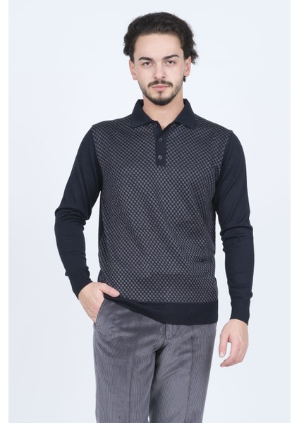 Erkek Desenli Polo Yaka Triko Yün Kazak 4533224 Lacivert fiyatları