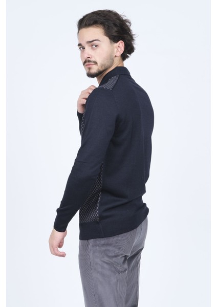 Erkek Desenli Polo Yaka Triko Yün Kazak 4533224 Lacivert modelleri