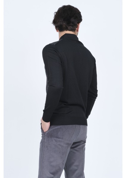 Erkek Desenli Polo Yaka Triko Yün Kazak 4533224 Siyah indirimleri