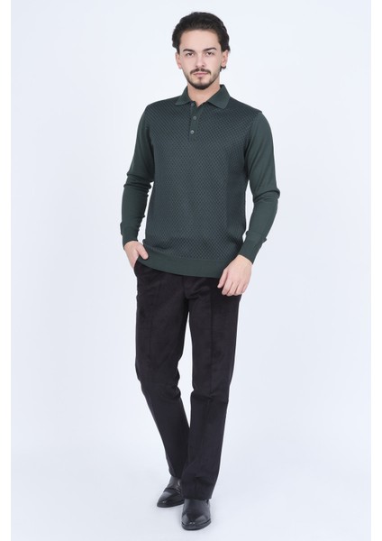 Erkek Desenli Polo Yaka Triko Yün Kazak 4533224 Yeşil fiyatları
