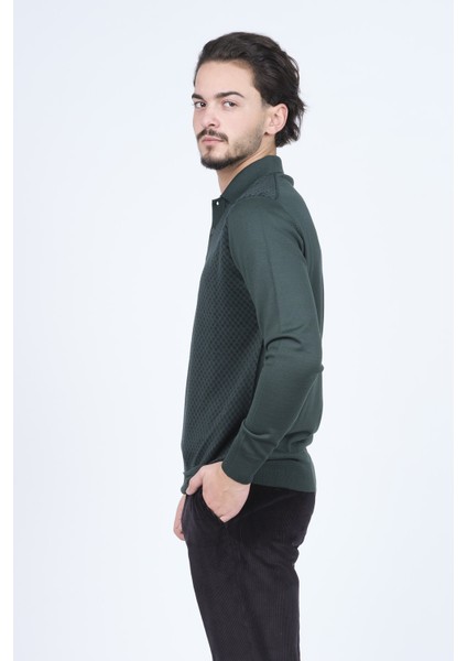 Erkek Desenli Polo Yaka Triko Yün Kazak 4533224 Yeşil fırsatları