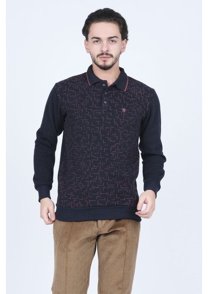 Erkek Desenli Polo Yaka Triko Sweat 6741256 Lacivert