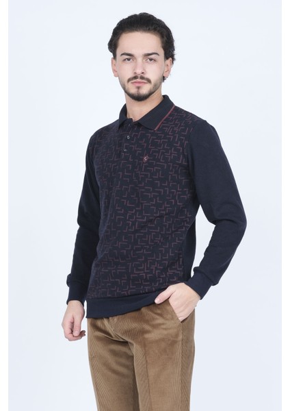 Erkek Desenli Polo Yaka Triko Sweat 6741256 Lacivert