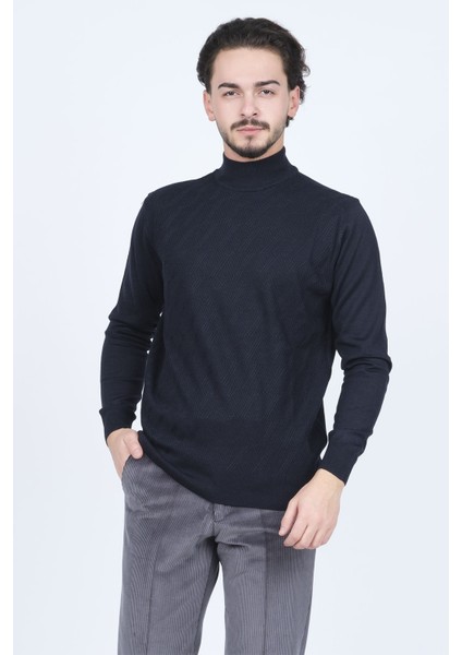 Erkek Yarım Balıkçı Triko Yün Kazak 4533090 Koyu Lacivert