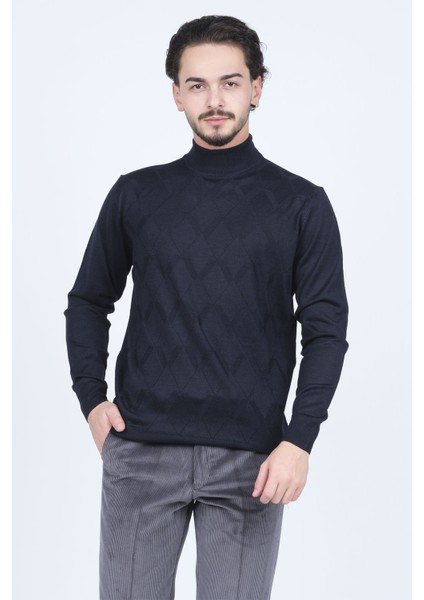 Erkek Yarım Balıkçı Triko Yün Kazak 4533120 Lacivert