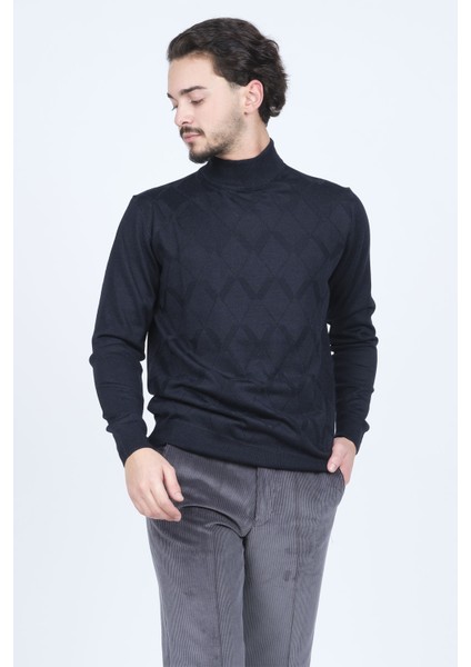 Erkek Yarım Balıkçı Triko Yün Kazak 4533120 Lacivert modelleri