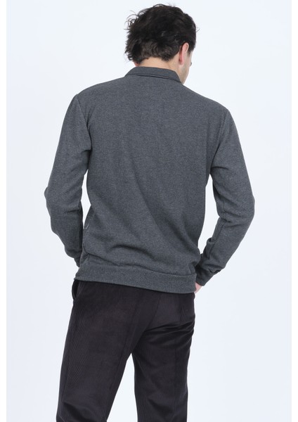 Erkek Desenli Polo Yaka Triko Sweat 6741256 Gri