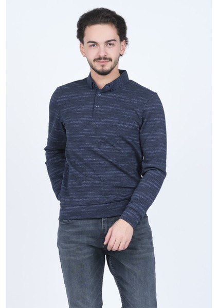 Erkek Desenli Polo Yaka Triko Sweat 6782273 Indigo