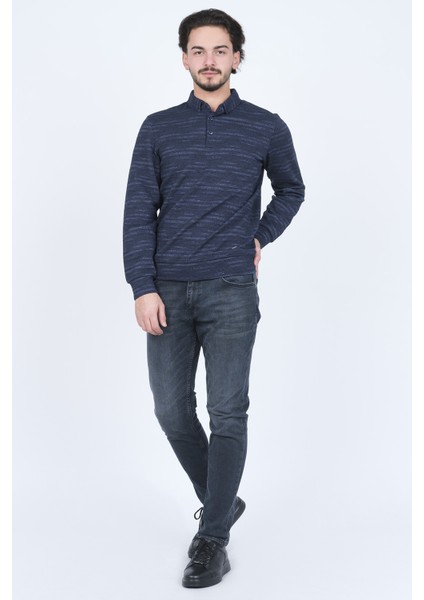 Erkek Desenli Polo Yaka Triko Sweat 6782273 Indigo