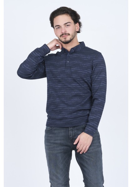 Erkek Desenli Polo Yaka Triko Sweat 6782273 Indigo