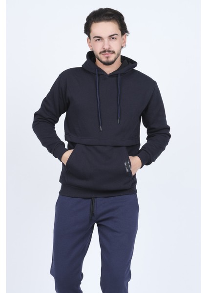 Erkek Kanguru Cepli Kapüşonlu Sweatshirt 6249005 Lacivert