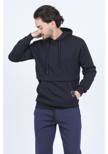 Erkek Kanguru Cepli Kapüşonlu Sweatshirt 6249005 Lacivert