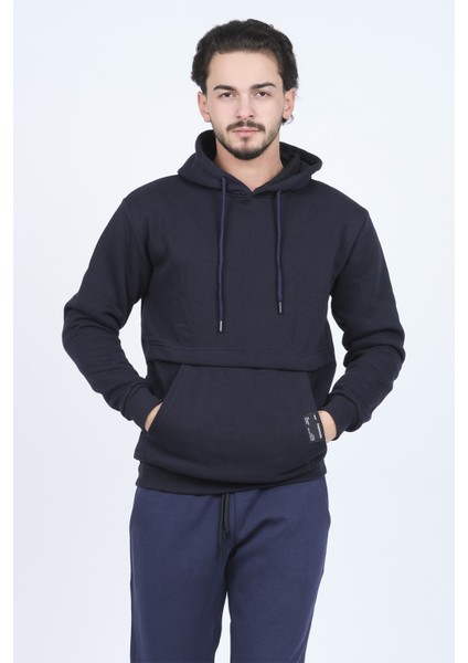 Erkek Kanguru Cepli Kapüşonlu Sweatshirt 6249005 Lacivert