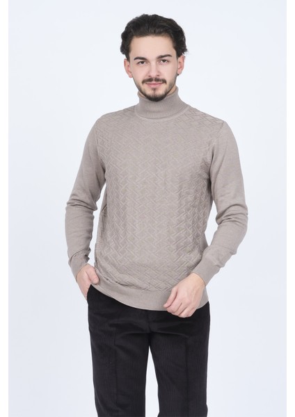 Erkek Desenli Tam Balıkçı Triko Kazak 67822507 Taş