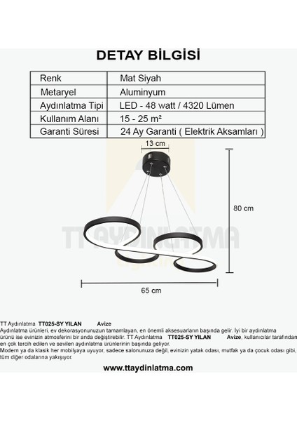 TT025-SY Yılan Modeli Mat Siyah LED Avize