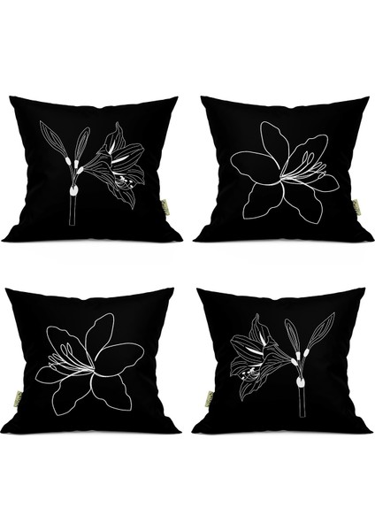 Black Seri Modern Dijital Baskılı Dekoratif Kırlent Kılıfı Seti 4’lü 39X39CM