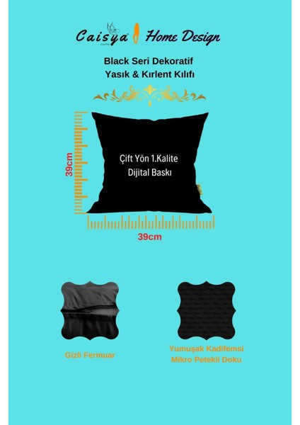 Black Seri Modern Dijital Baskılı Dekoratif Kırlent Kılıfı Seti 4’lü 39X39CM