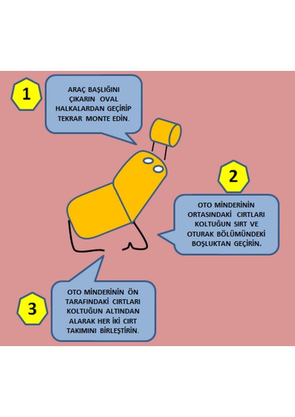 Ergonomik Ön Iki Koltuk Kılıf Minderi Siyah Kumaş Sarı Nakış