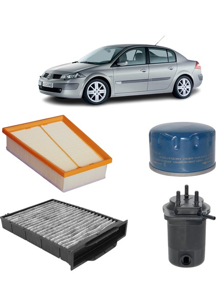 Renault Megane 2 4lü Karbon Filtre Bakım Seti 1.5 Dci 2002-2005 KİT2094F