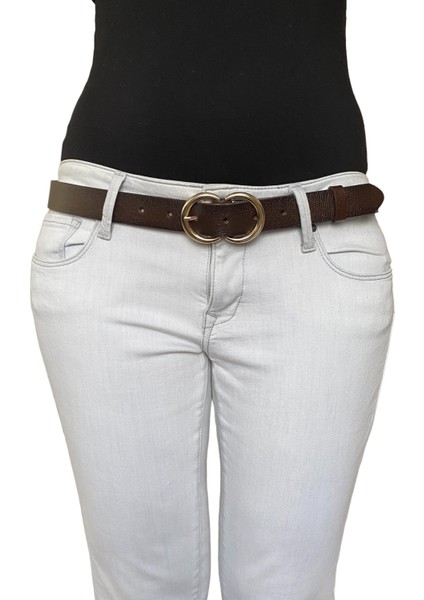 Deri Gold Cɔ Tokalı Koyu Kahverengi Ince Kadın Kemeri, 3cm fiyatları