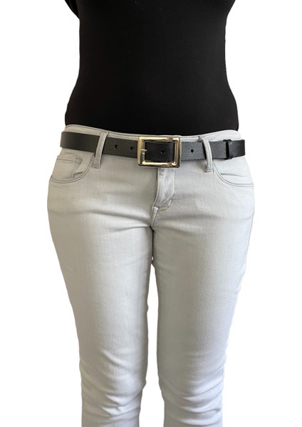 Deri Gold Dikdörtgen Tokalı Siyah Ince Kadın Kemeri, 3cm fiyatları