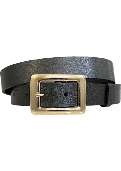 Deri Gold Dikdörtgen Tokalı Siyah Ince Kadın Kemeri, 3cm modelleri