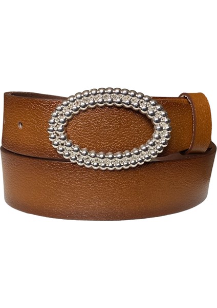 Deri, Gümüş Oval Tokalı Kahverengi Kadın Kot Kemeri 4 cm modelleri