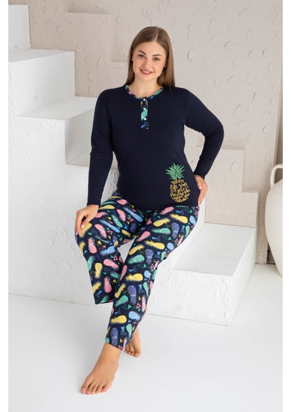 Büyük Beden Rotasyon Baskılı Pijama Takımı
