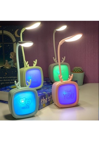 Sevimli Masa ve Gece Lambası USB Şarjlı Tv Karikatür Tasarımlı LED Lamba Yeşil