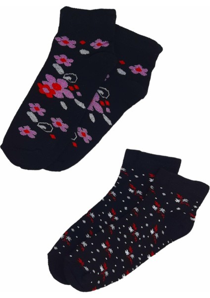 Black Arden Socks Kışlık Desenli 2 Çift Kısa Havlu Kadın Çorabı BT-0661