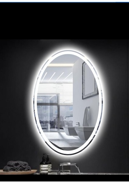 80*60 Elips Kumlamalı Ayna Banyo Aynası Ledli Ayna Makyaj Aynası