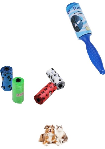 2li Set Kedi Köpek Kaka Poşeti Dışkı Poşeti 4 Rulo ve Tüy Toz Toplama Rulosu