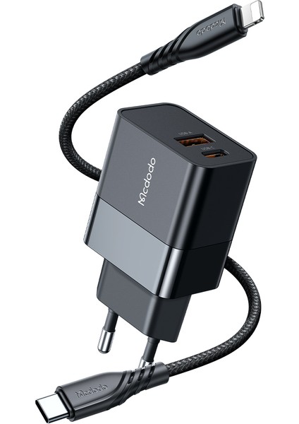 CH-1952 20W 1xtype-C 1xusb Girişli Şarj Adaptörü+Type-C To Iphone Kablo 1.2m-Siyah