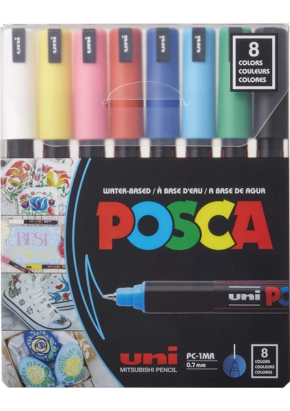 Uni Posca Pc-1mr 0.7 Su Bazlı Boyama Markörü Seti 8 Renk Ana Renkler