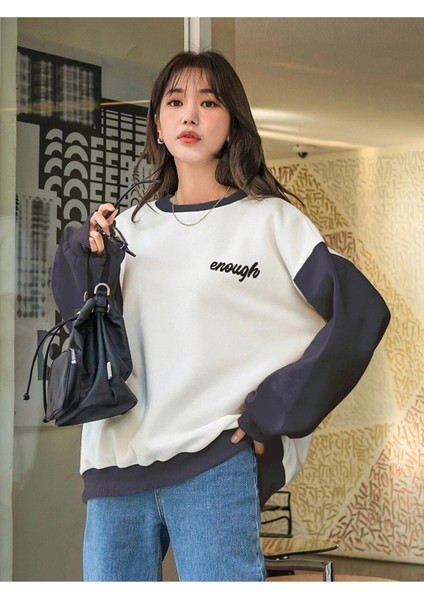 Kadın Enough Baskılı Oversize Füme Detay Sweatshirt