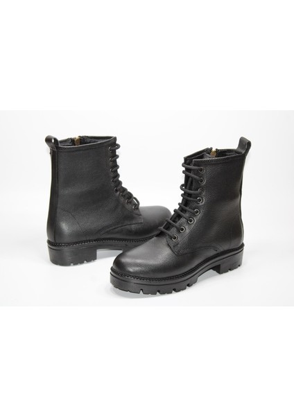 Hakiki Deri Kaymaz Taban Bağcıklı Fermuarlı Kadın Ortopedik Siyah Postal Bot fiyatları