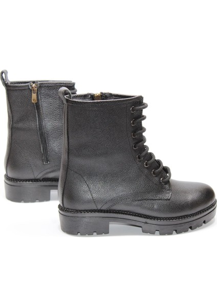 Hakiki Deri Kaymaz Taban Bağcıklı Fermuarlı Kadın Ortopedik Siyah Postal Bot indirimleri
