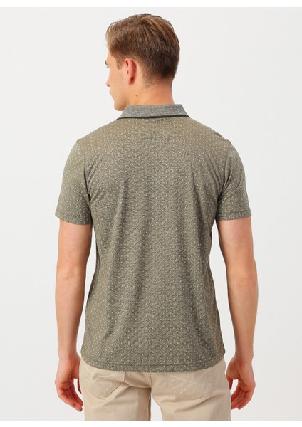 Cep Detaylı Desenli Haki Polo T-Shirt