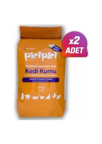 2 Adet - Pisi Pisi Sabunlu Topaklanan Bentonit Kedi Kumu Ince 10 kg