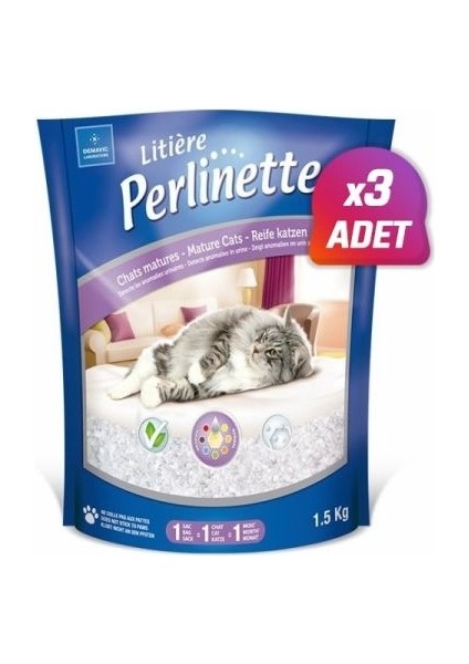 3 Adet - Perlinette Cat Detect Hastalık Kontrolu Kristal Kedi Kumu 1.5 kg 3.7 Lt