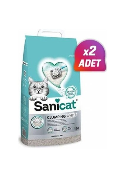2 Adet - Sanicat Clumping White Cotton Fresh Oksijen Kontrol Süper Topaklanan Kedi Kumu 10 Lt