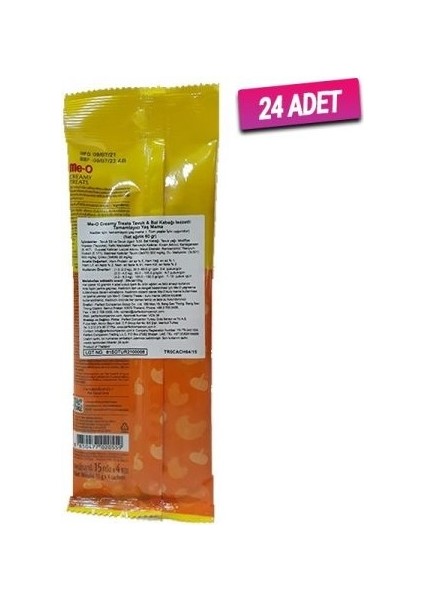 24 Adet - Me-O Meo Creamy Tavuk & Bal Kabağı Lezzetli Kedi Ödülü 4X15 gr