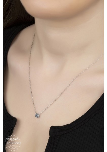 Swarovski Crystal Tek Taş 925 Ayar Gümüş Kolye