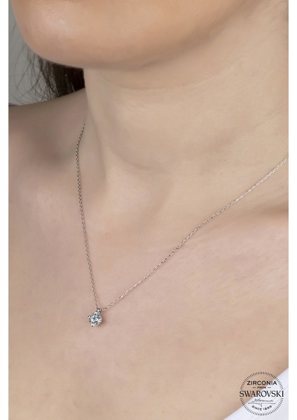 Swarovski Crystal Tek Taş 925 Ayar Gümüş Kolye