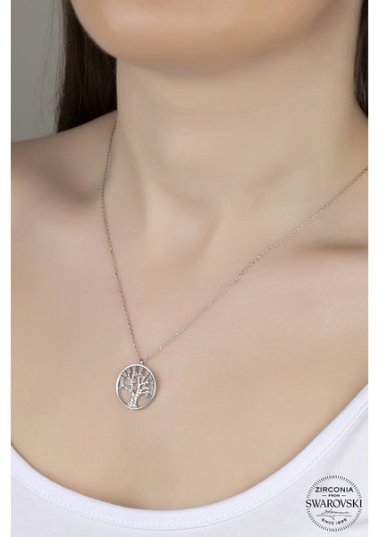 Swarovski Crystal Yaşam Ağacı 925 Ayar Gümüş Kolye