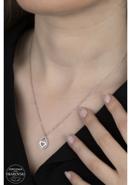 Swarovski Crystal Damla Kalp 925 Ayar Gümüş Kolye