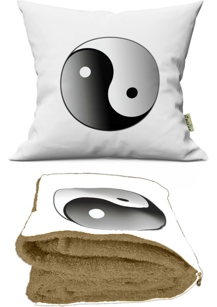 Ying Yang Desenli Opsiyonel Battaniyeli Yastık 38 x 38 cm