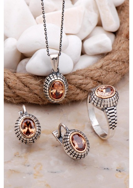 Topaz Taşlı Elişi Gümüş Set 2577