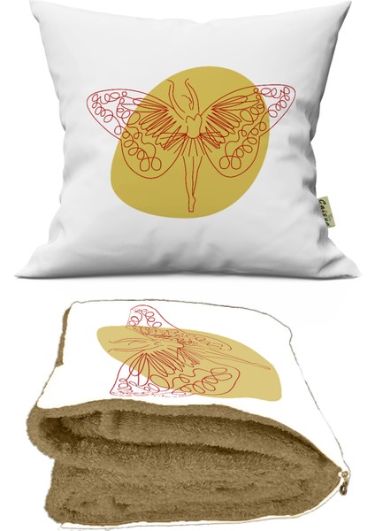 Çizgi Kelebek Desenli Opsiyonel Yastık Içinde Tv Battaniyesi 110 x 170 cm