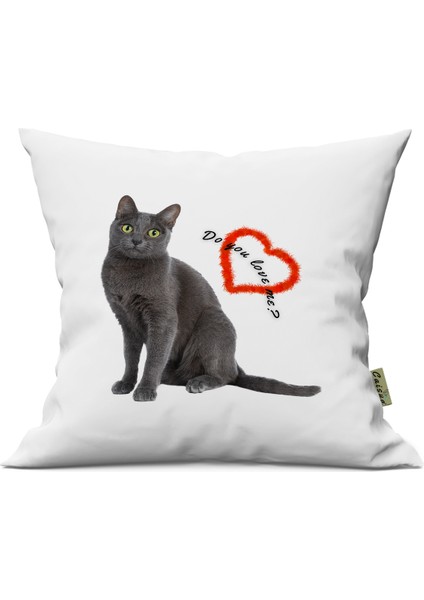 Sevimli Kedi Desenli Çift Yön Dijital Baskılı Içi Dolgulu Dekoratif Yastık Kırlent 36 x 36 cm